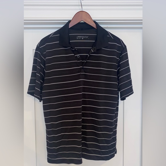 Nike - Dri-FIT Striped Black Golf Polo Shirt - Picture 2 of 4